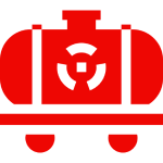 Red tank icon on black background.
