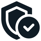 Shield with check mark icon on black background.