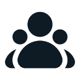 Silhouette of three people figures on black.